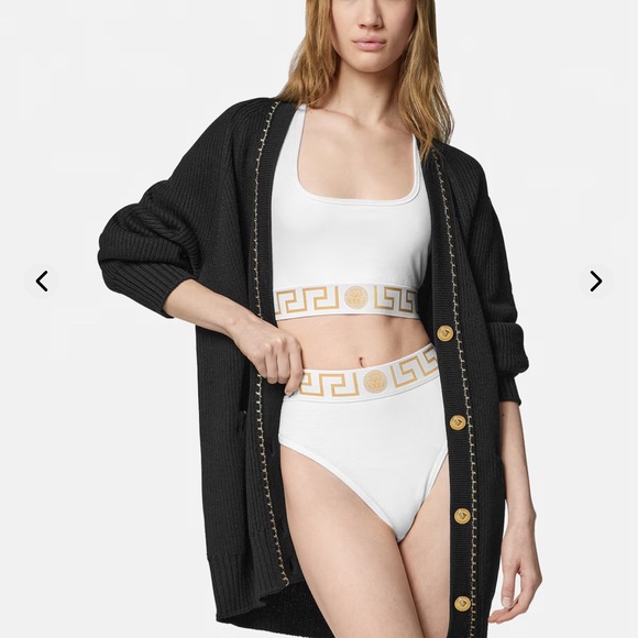 Versace Other - Versace White Cotton High-Leg Brief with Gold Greca Waistband